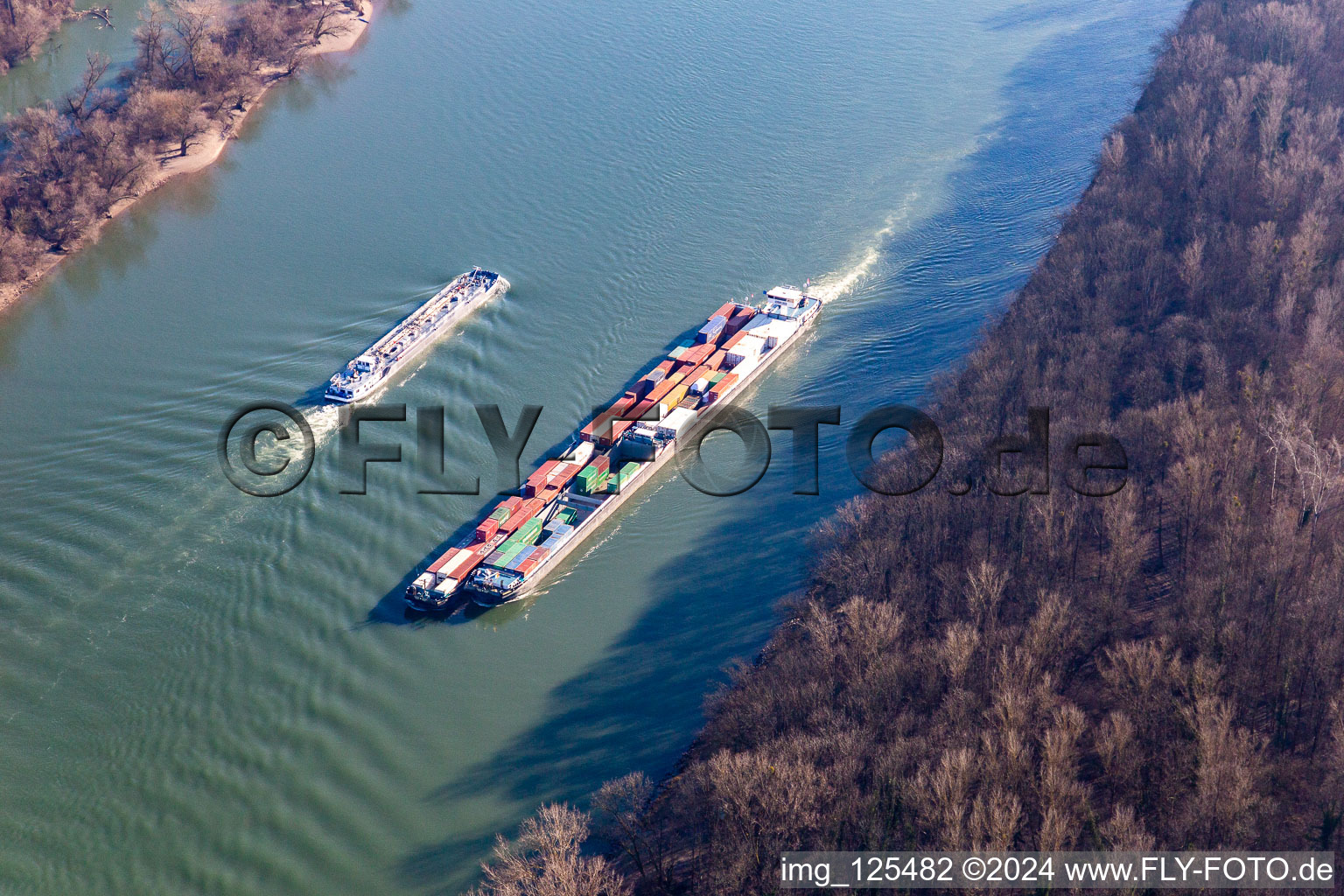 Push barge on the Rhine in Altrip in the state Rhineland-Palatinate, Germany