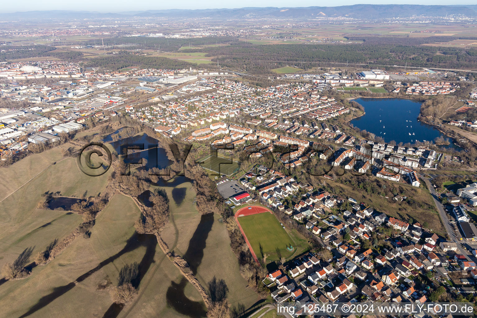 District Rheinau in Mannheim in the state Baden-Wuerttemberg, Germany from a drone