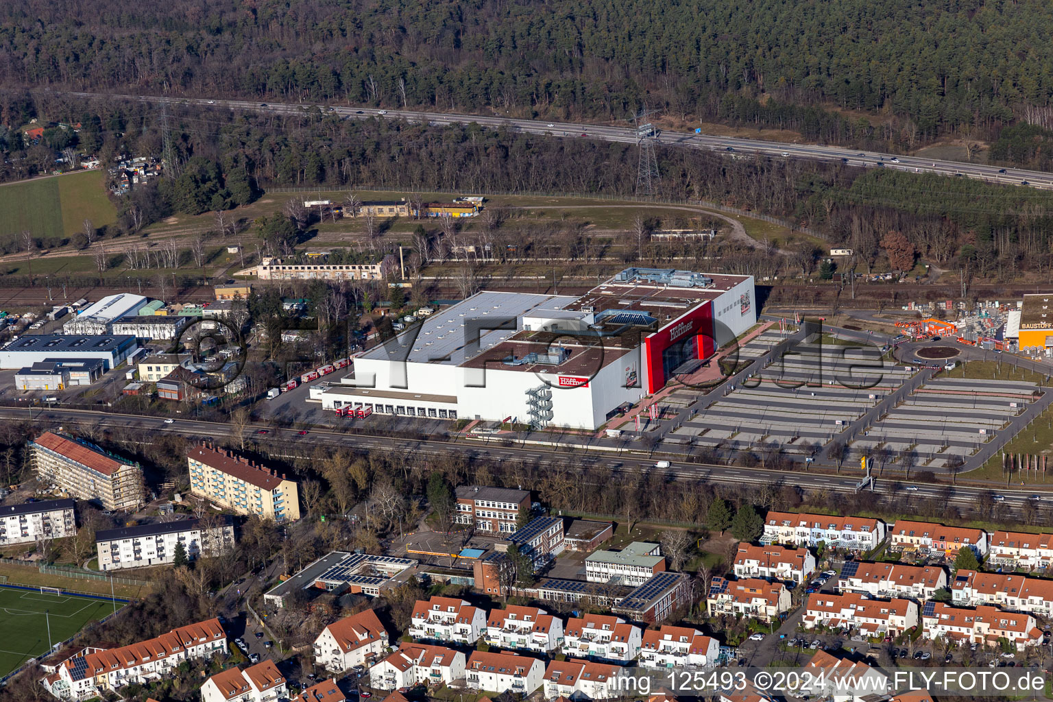 Industrial estate and company settlement Moebel Hoeffner in Schwetzingen in the state Baden-Wuerttemberg, Germany