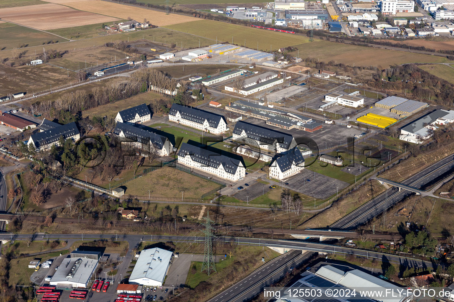 Aerial view of Former barracks in Schwetzingen in the state Baden-Wuerttemberg, Germany