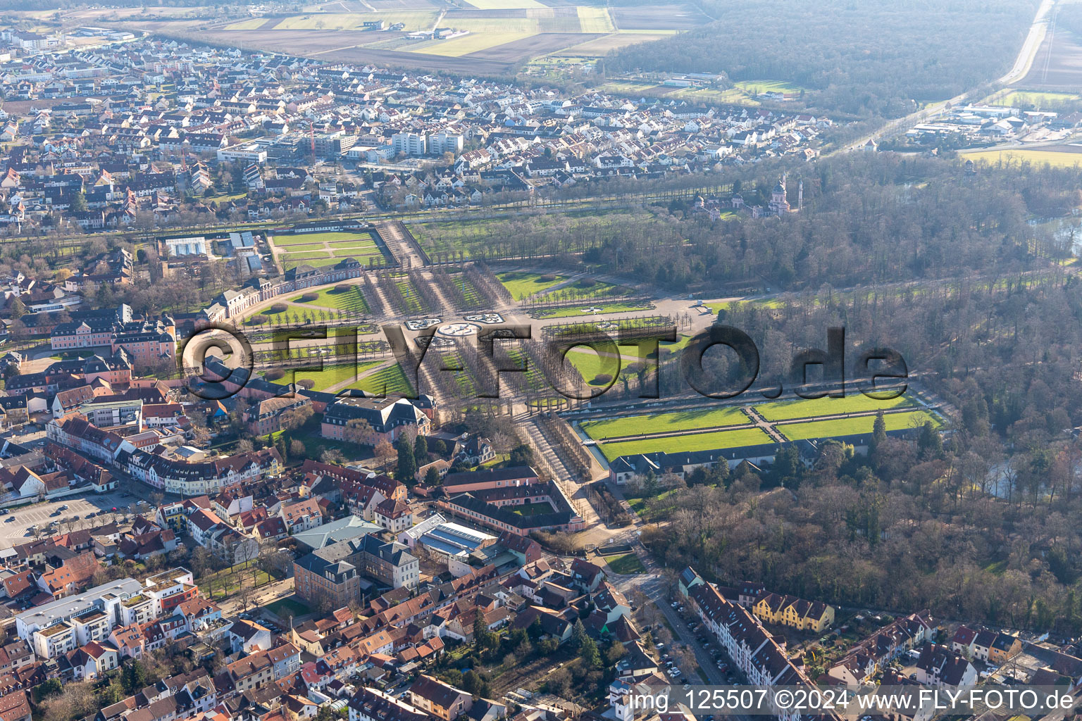 Aerial photograpy of Castle Park in Schwetzingen in the state Baden-Wuerttemberg, Germany