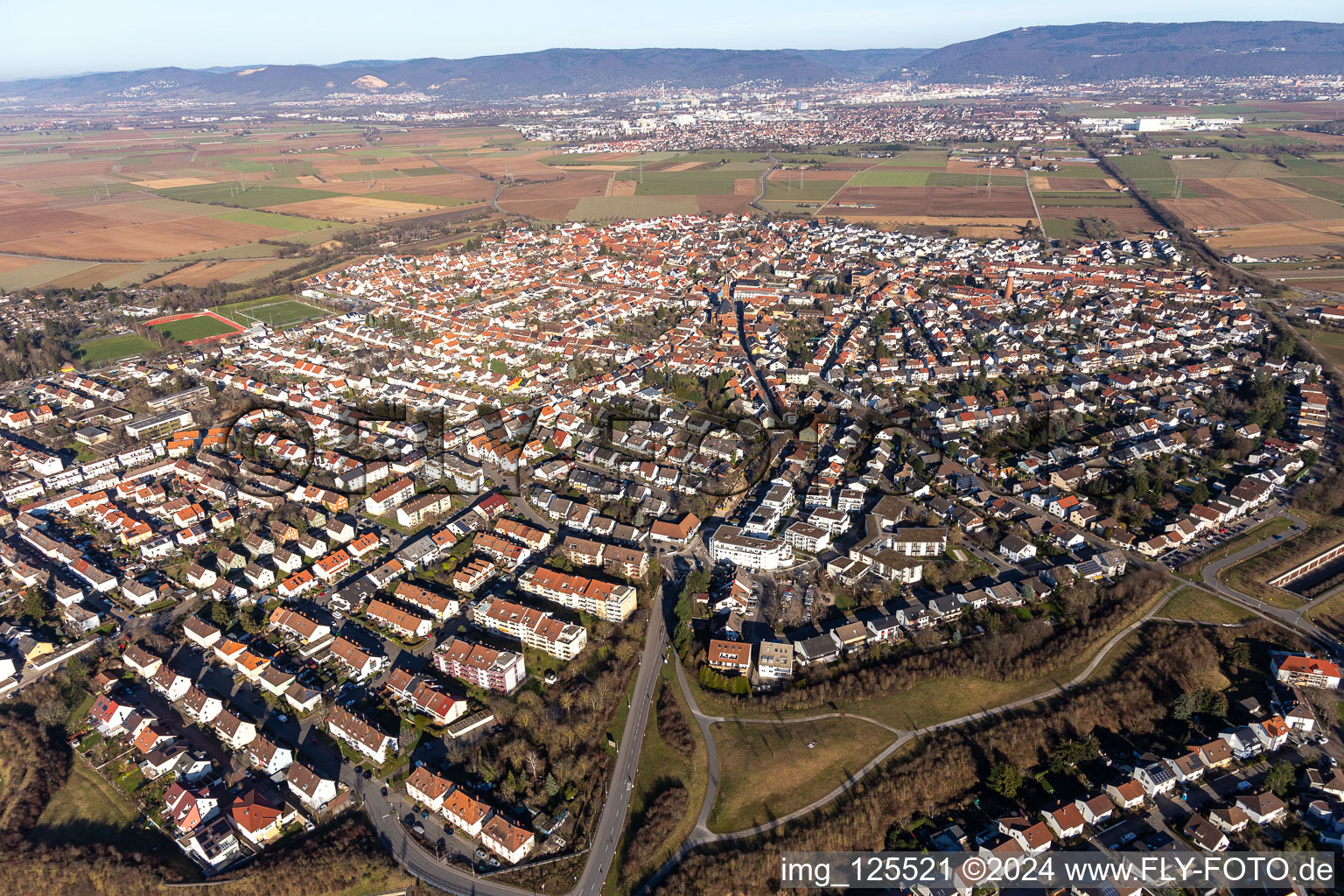 Plankstadt in the state Baden-Wuerttemberg, Germany from a drone