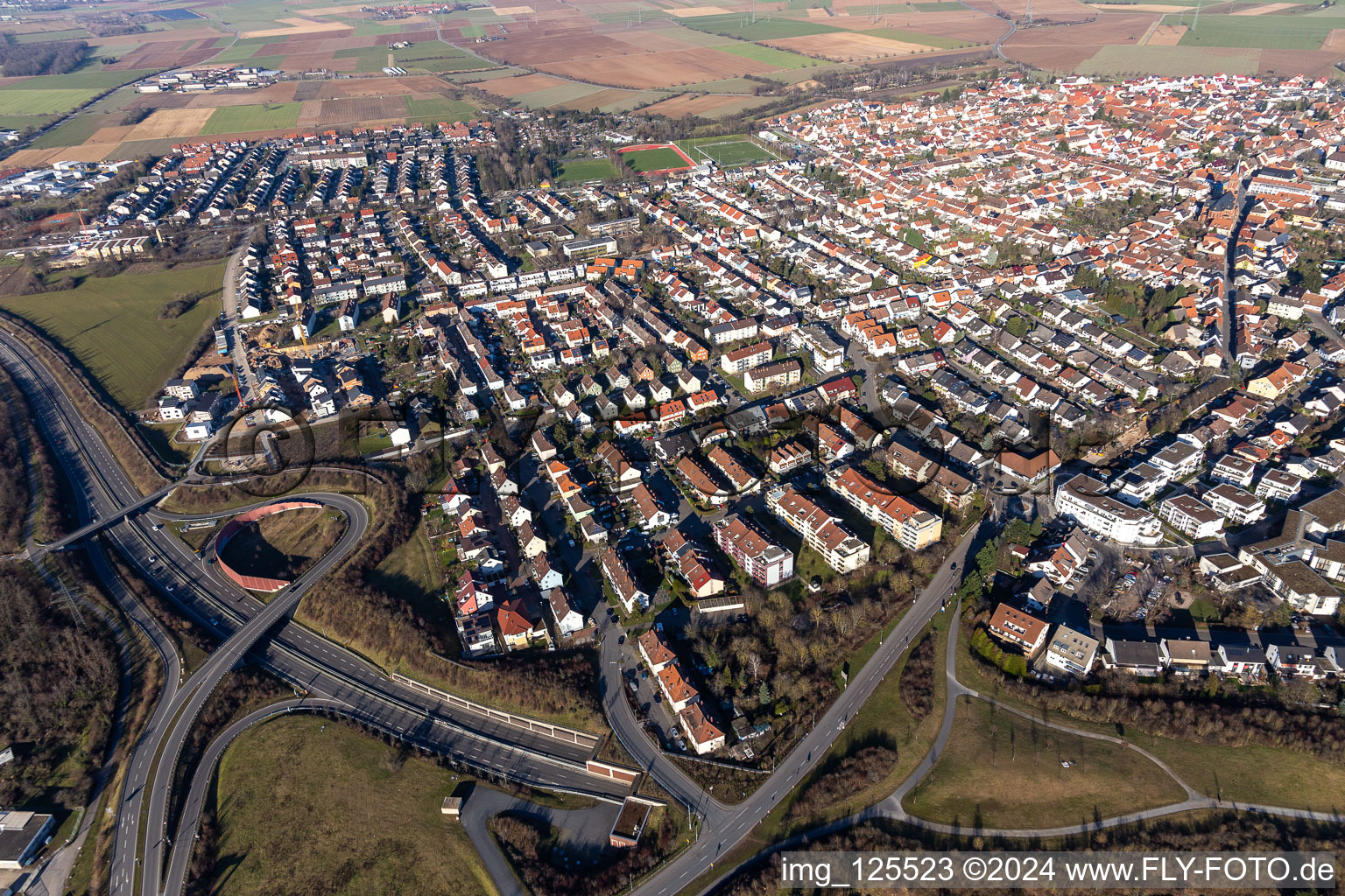 Plankstadt in the state Baden-Wuerttemberg, Germany seen from a drone