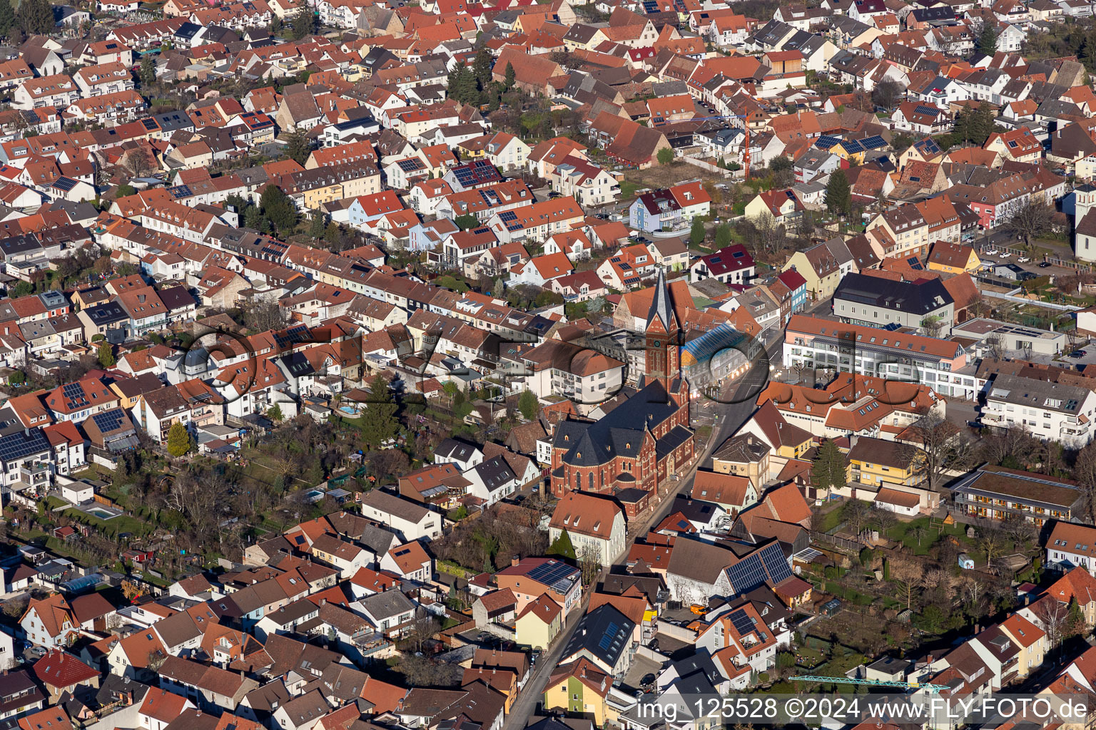 Church building of cath. Church St. Nikolaus in the village of in Plankstadt in the state Baden-Wuerttemberg, Germany