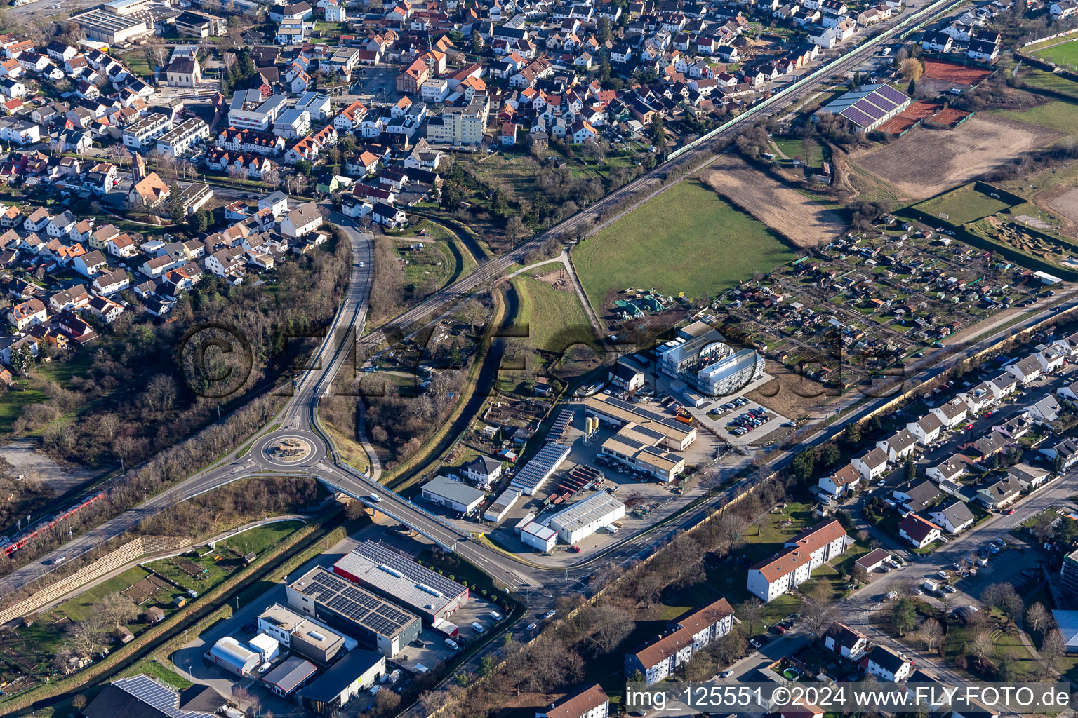 Gottfried-Daimler-Strasse commercial area in Sandhausen in the state Baden-Wuerttemberg, Germany