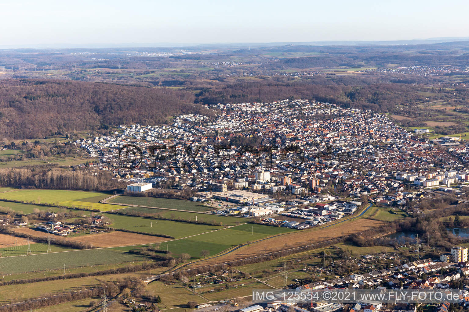 Aerial view of Nußloch in the state Baden-Wuerttemberg, Germany
