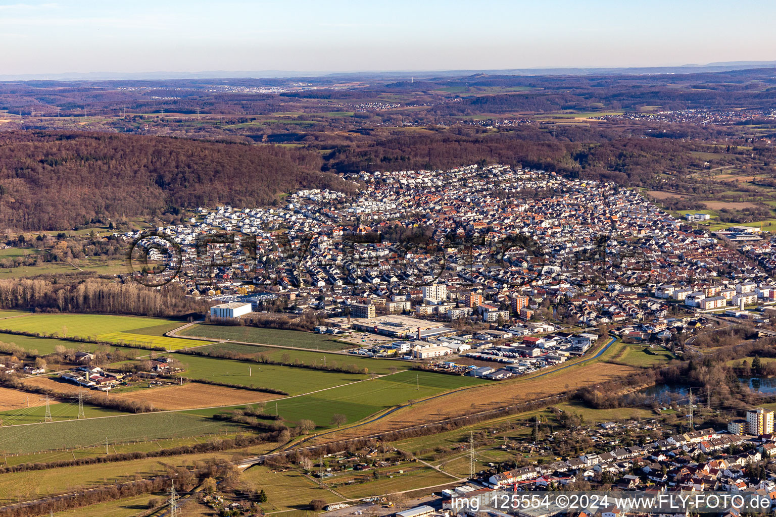 Aerial view of Nußloch in the state Baden-Wuerttemberg, Germany