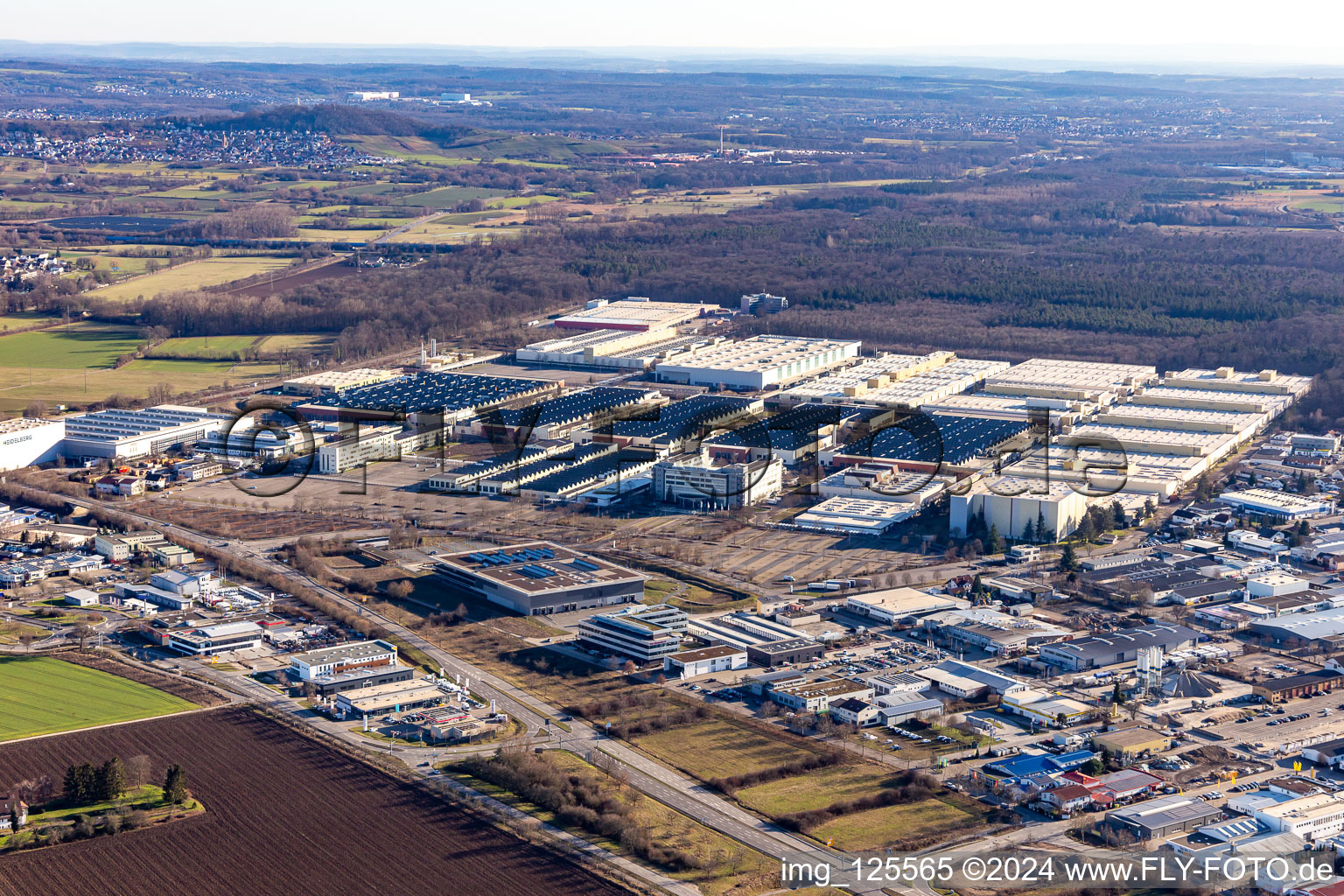 Building and production halls on the premises of Heidelberger Druckmaschinen AG in Wiesloch in the state Baden-Wurttemberg, Germany