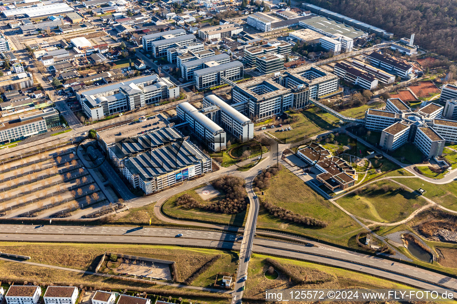 Aerial view of SAP SE & Co. KG in Walldorf in the state Baden-Wuerttemberg, Germany