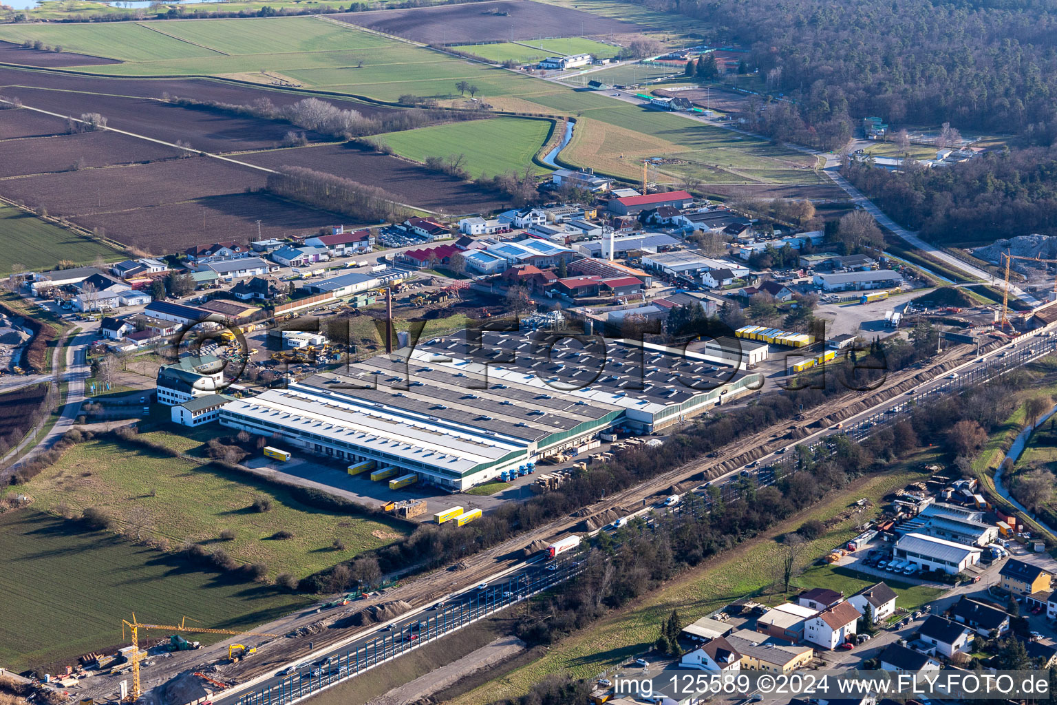 Buildings and production halls on the factory premises of the Smurfit Kappa Wellpappe Suedwest GmbH in Sankt Leon-Rot in the state Baden-Wuerttemberg, Germany