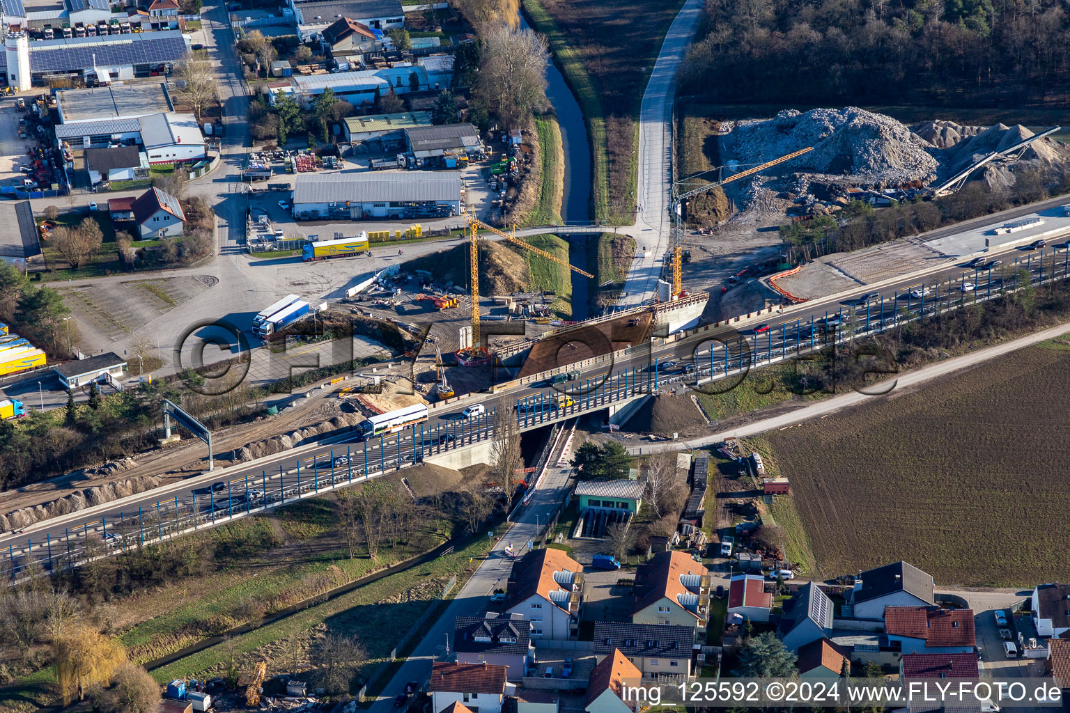 Motorway construction site to renew a bridge on the route of A5 in Sankt Leon-Rot in the state Baden-Wuerttemberg, Germany