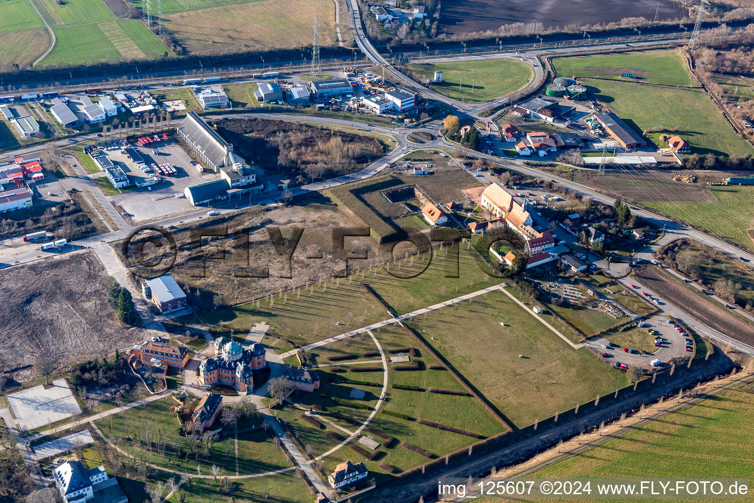 Aerial photograpy of Hermitage in Waghäusel in the state Baden-Wuerttemberg, Germany