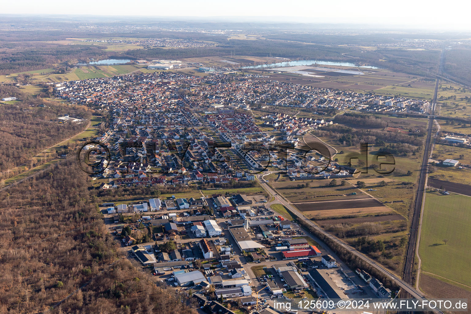 Oblique view of District Wiesental in Waghäusel in the state Baden-Wuerttemberg, Germany