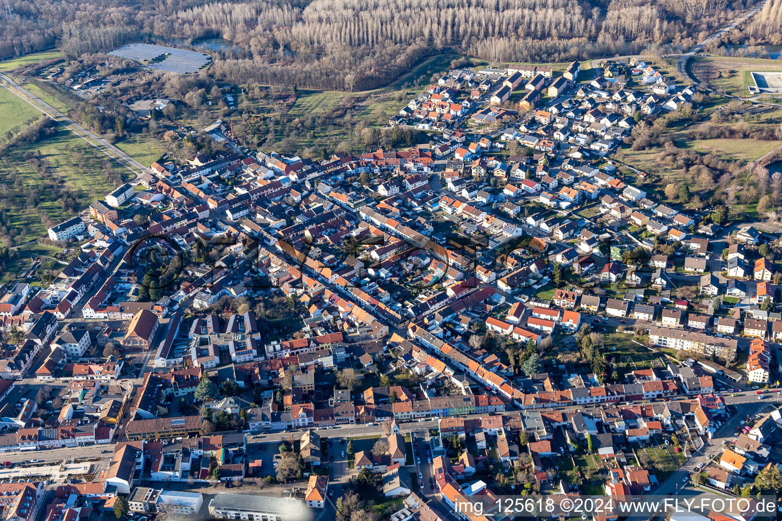 Philippsburg in the state Baden-Wuerttemberg, Germany seen from above