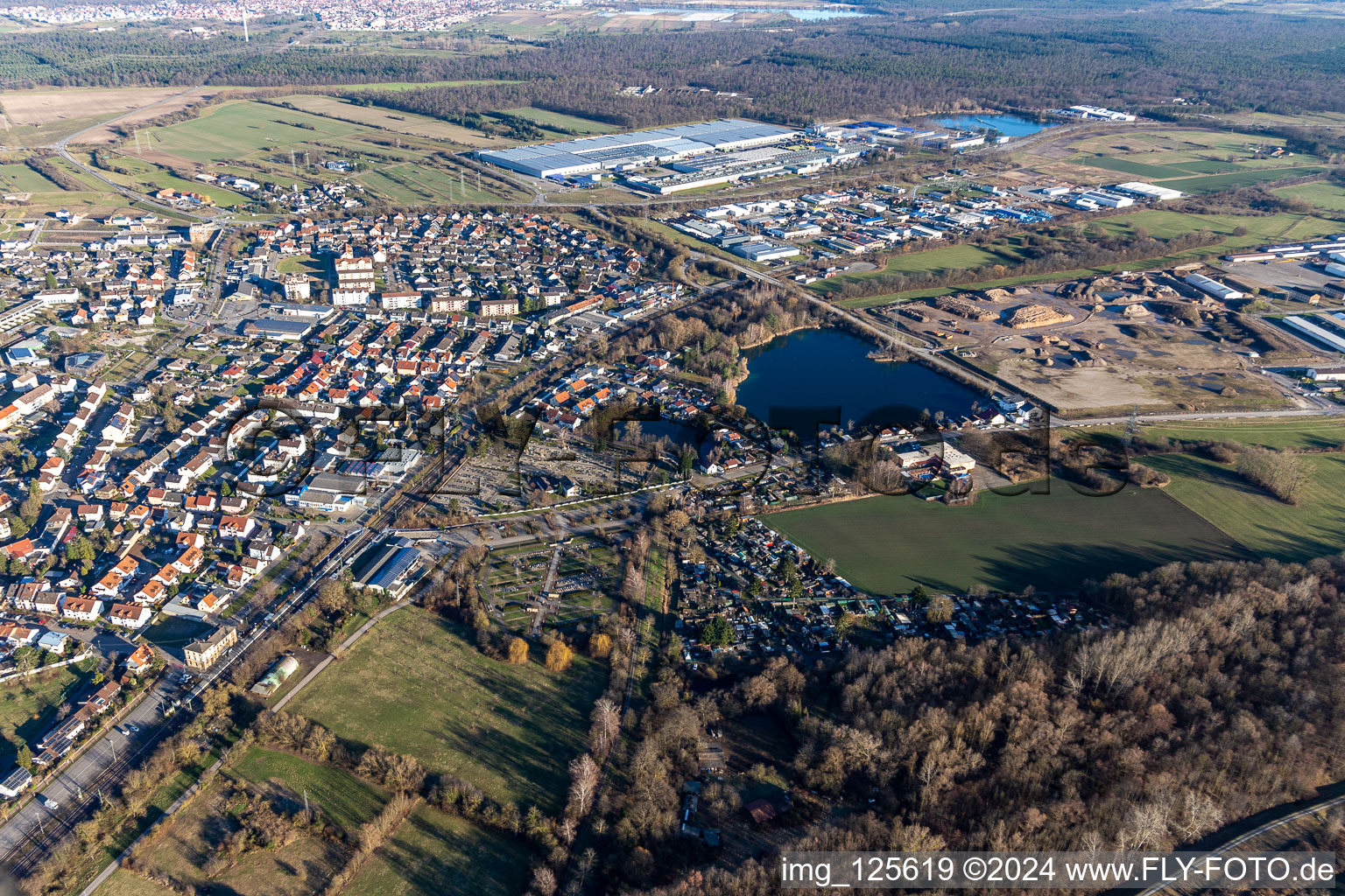 Philippsburg in the state Baden-Wuerttemberg, Germany from the plane