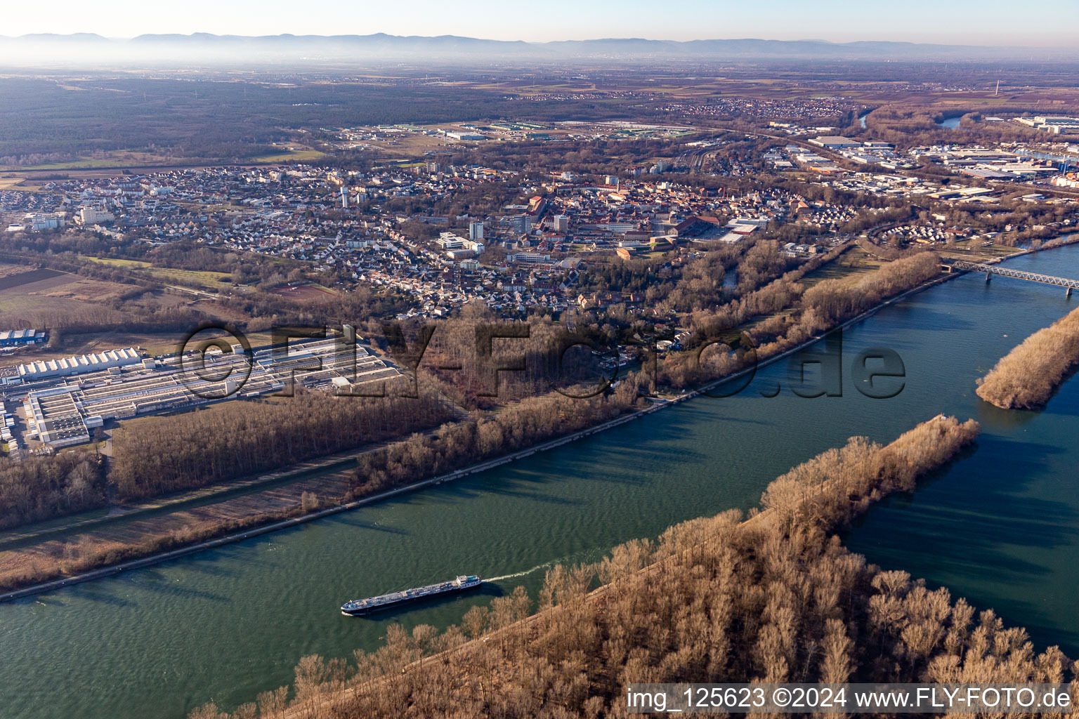 Aerial view of Germersheim in the state Rhineland-Palatinate, Germany