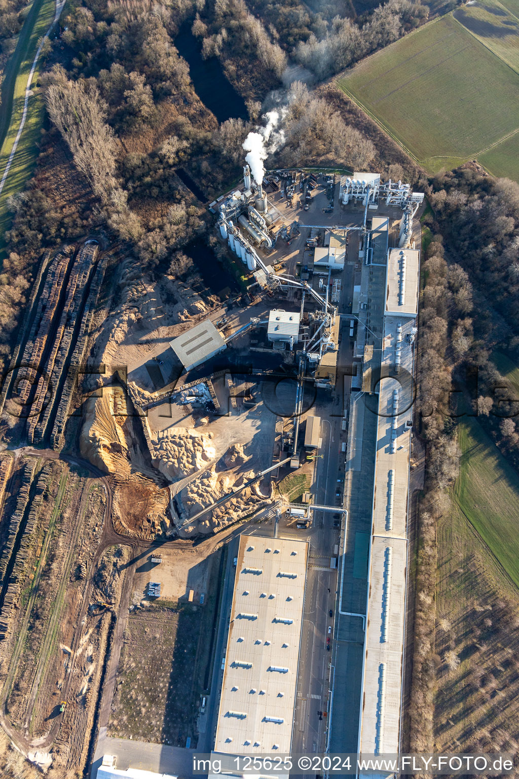 Aerial view of Nolte wood material in Germersheim in the state Rhineland-Palatinate, Germany