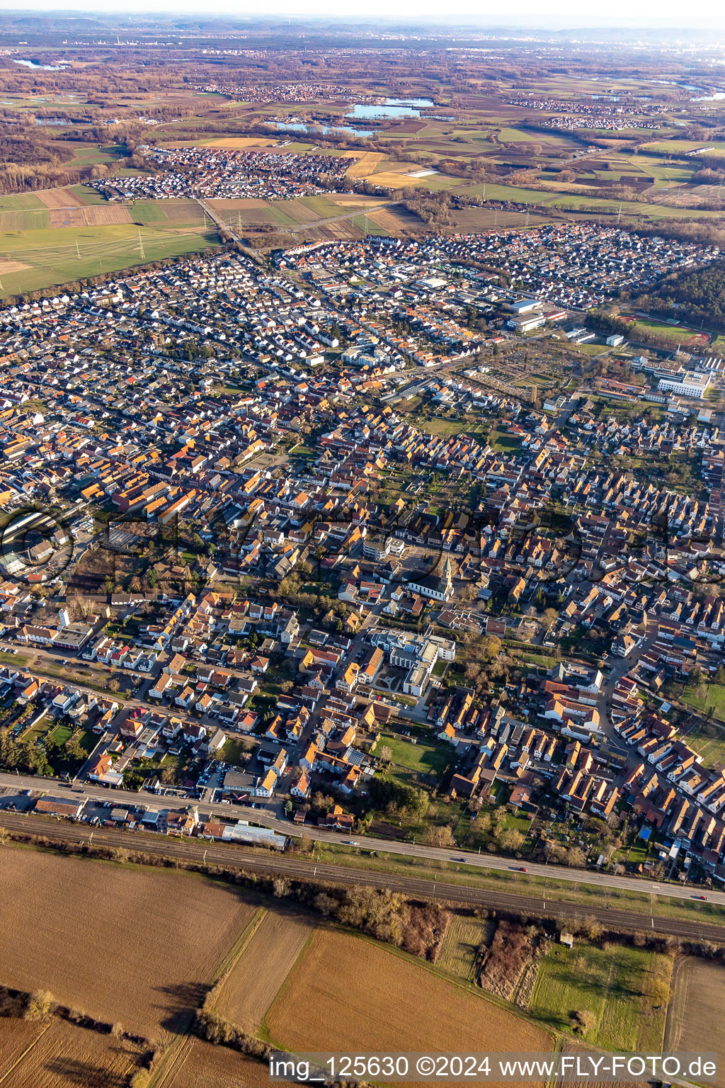 Town View of the streets and houses of the residential areas in Ruelzheim in the state Rhineland-Palatinate, Germany