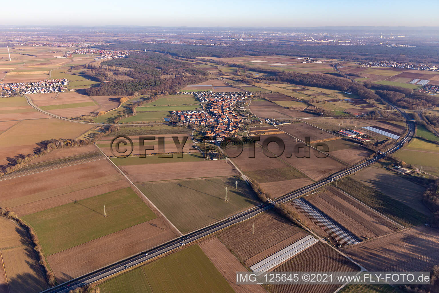 Drone image of Erlenbach bei Kandel in the state Rhineland-Palatinate, Germany