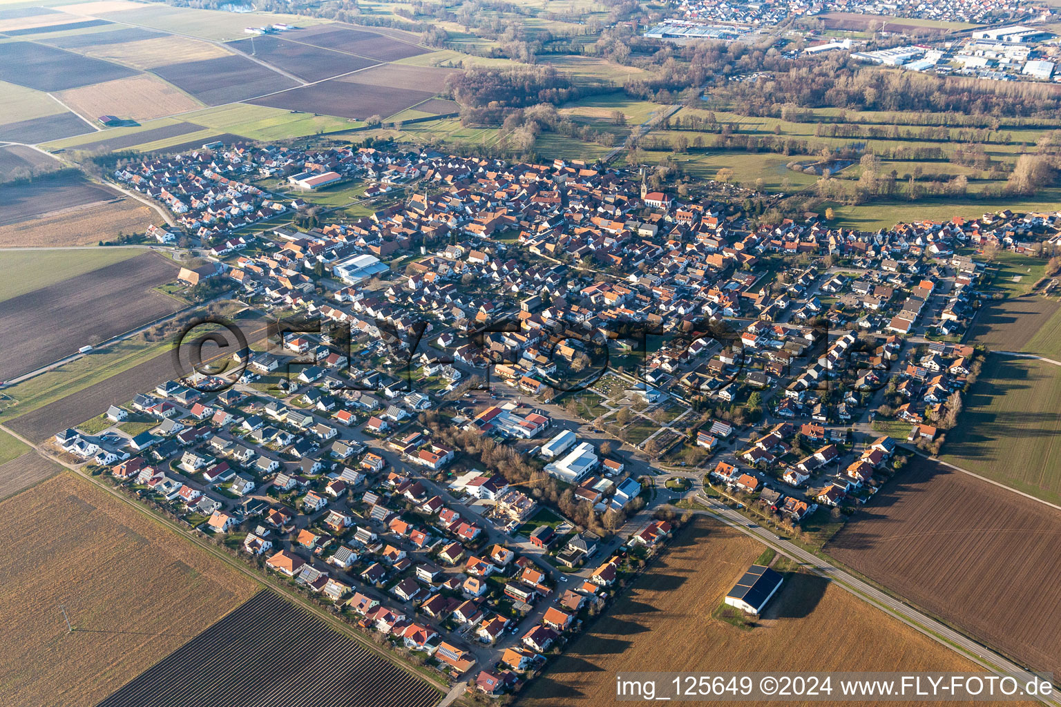 Town View of the streets and houses of the residential areas in Steinweiler in the state Rhineland-Palatinate, Germany