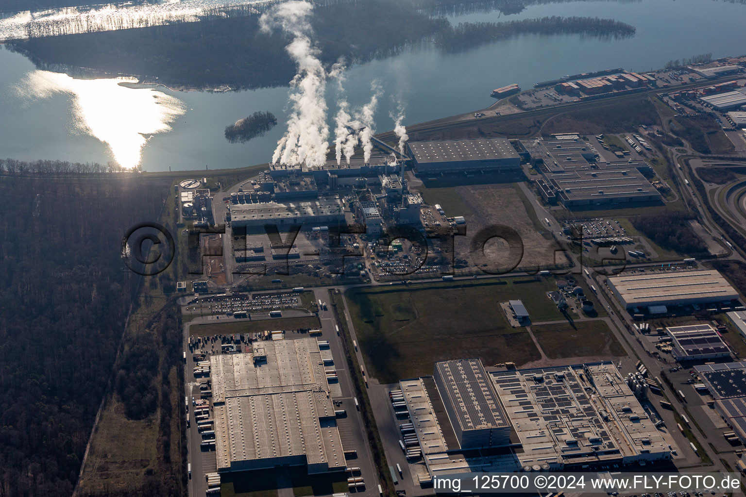 Palm paper mill in the Oberwald industrial area in Wörth am Rhein in the state Rhineland-Palatinate, Germany out of the air