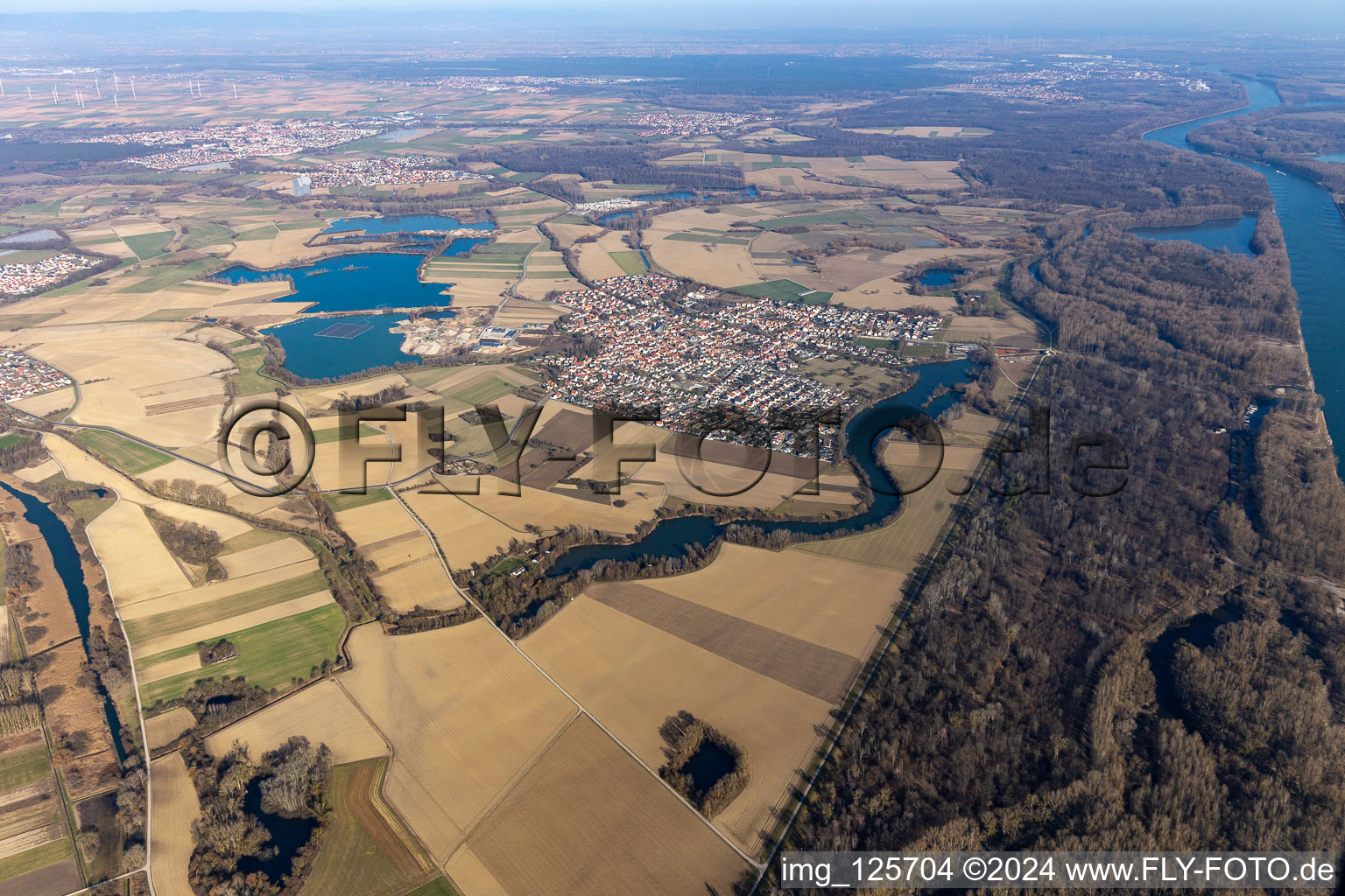 Aerial photograpy of Leimersheim in the state Rhineland-Palatinate, Germany