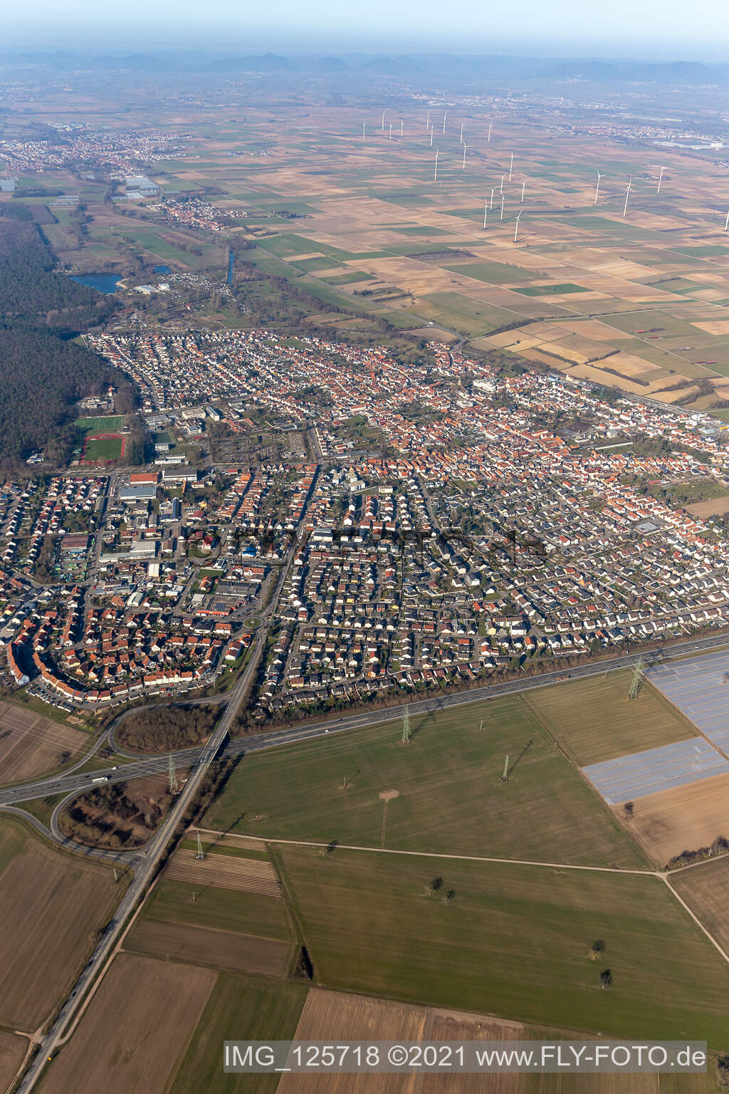 Rülzheim in the state Rhineland-Palatinate, Germany seen from above