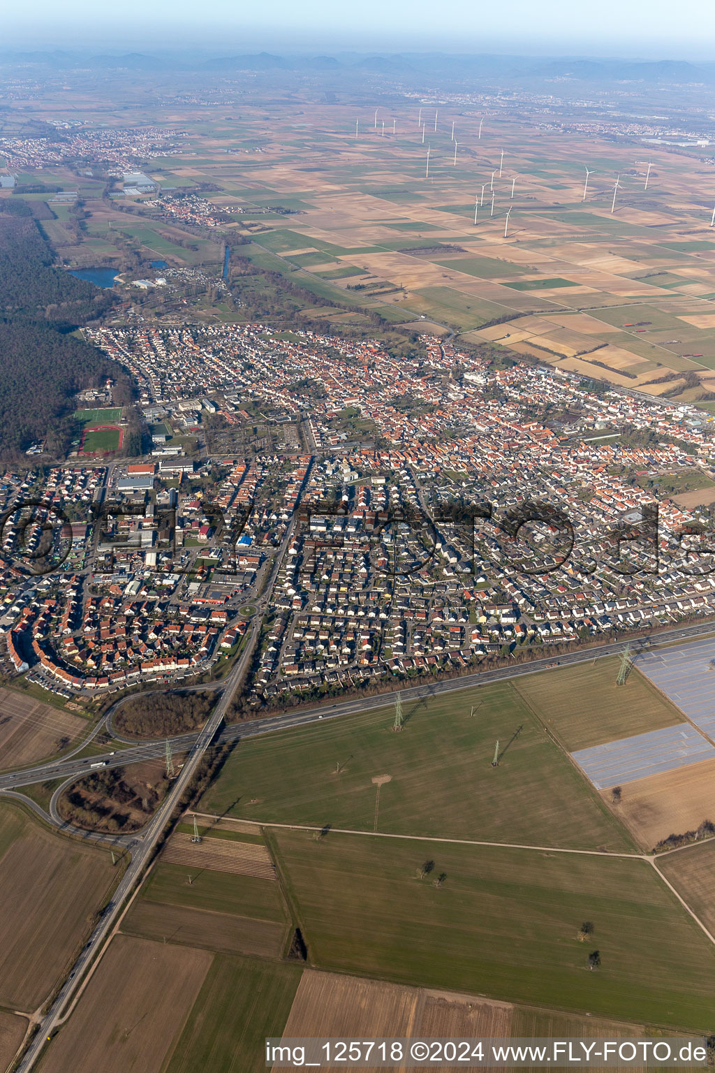 Rülzheim in the state Rhineland-Palatinate, Germany seen from above