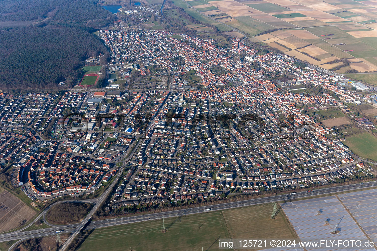 Rülzheim in the state Rhineland-Palatinate, Germany from the plane