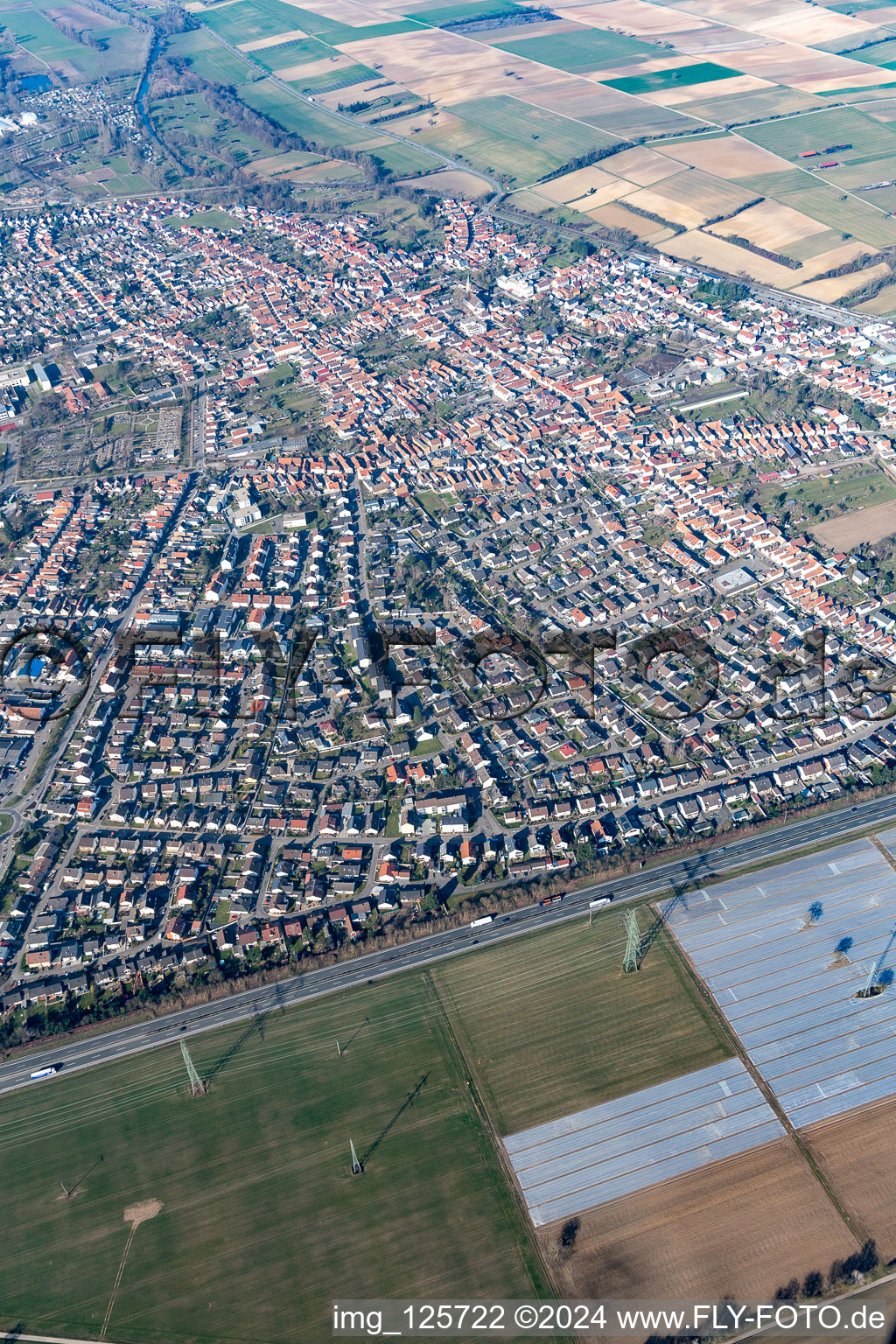 Bird's eye view of Rülzheim in the state Rhineland-Palatinate, Germany