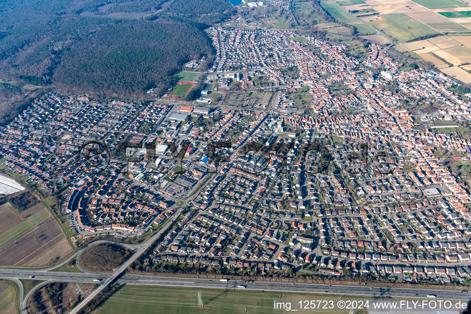 Rülzheim in the state Rhineland-Palatinate, Germany viewn from the air