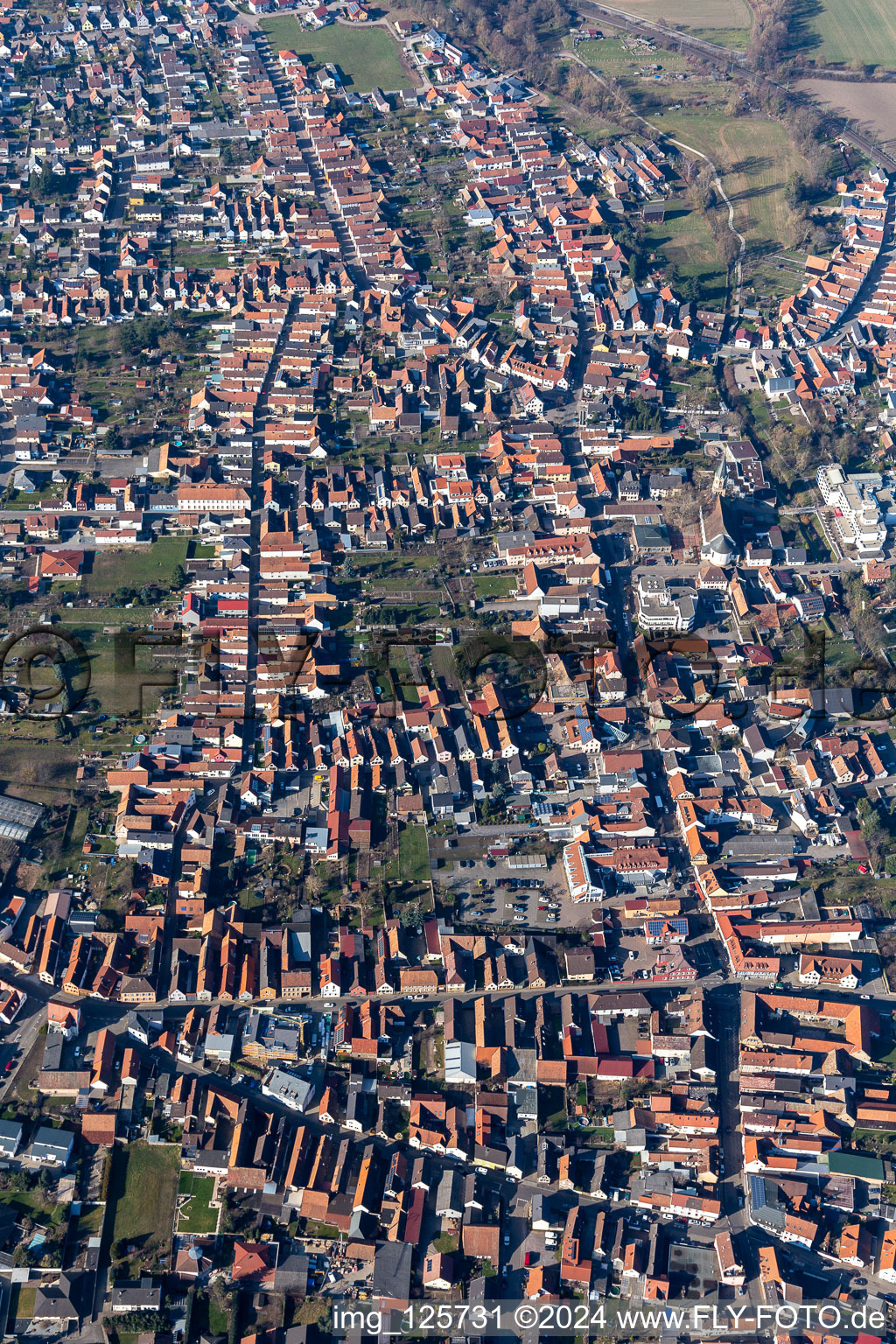 Town View of the streets and houses of the residential areas in Ruelzheim in the state Rhineland-Palatinate, Germany