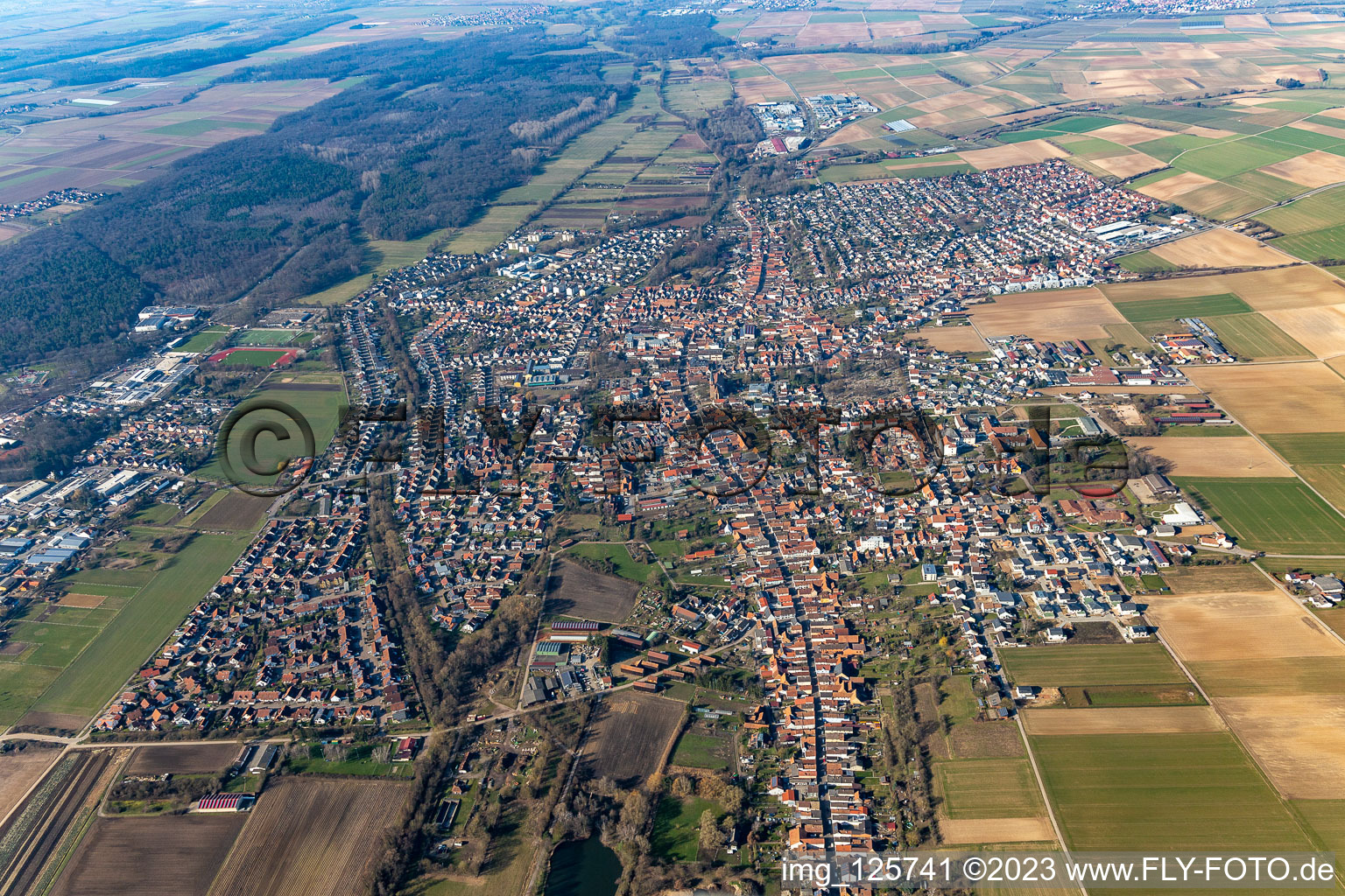 District Herxheim in Herxheim bei Landau in the state Rhineland-Palatinate, Germany from the plane