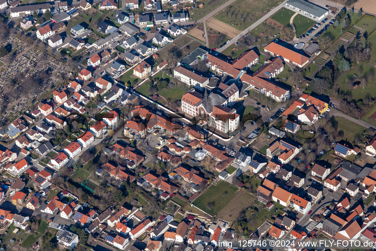 Complex of buildings of the St. Paulus Stift - Jacob-Friedrich-Bussereau-Stiftung in Herxheim bei Landau (Pfalz) in the state Rhineland-Palatinate, Germany