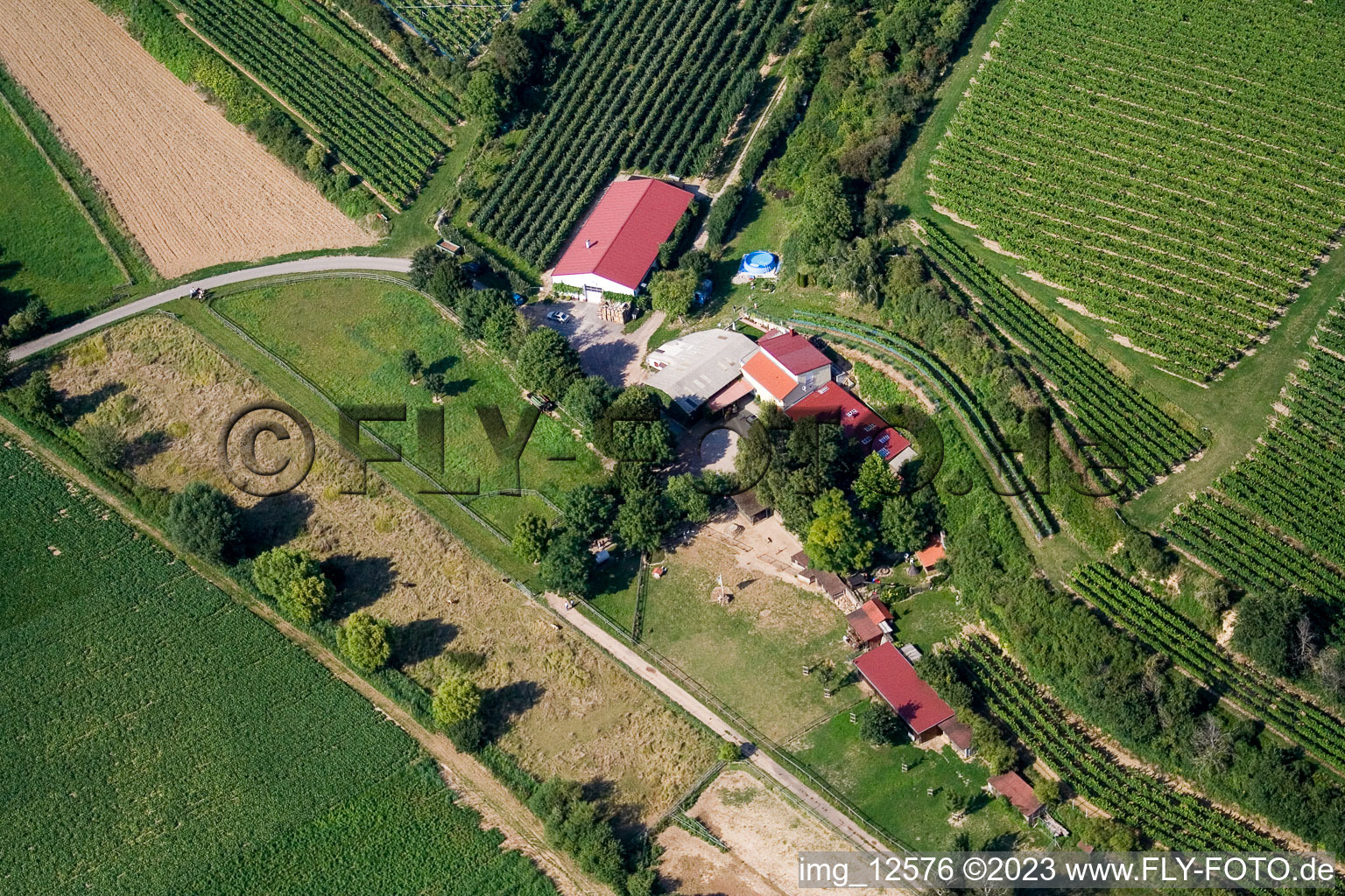 Aerial view of Ranch in the district Herxheim in Herxheim bei Landau in the state Rhineland-Palatinate, Germany