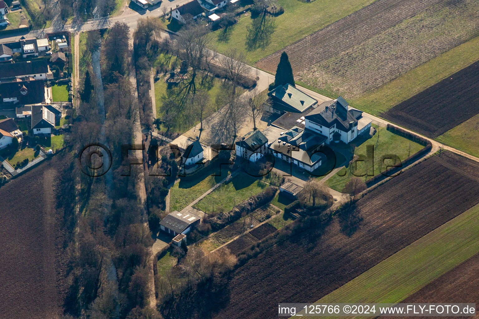 Chapel Schoenstattkapelle, Schoenstattcentre "Marienpfalz" and playground in Herxheim bei Landau (Pfalz) in the state Rhineland-Palatinate, Germany