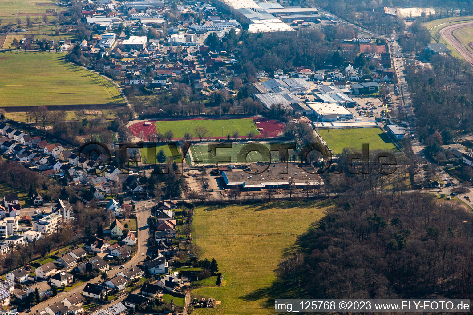 Sports fields in the district Herxheim in Herxheim bei Landau in the state Rhineland-Palatinate, Germany