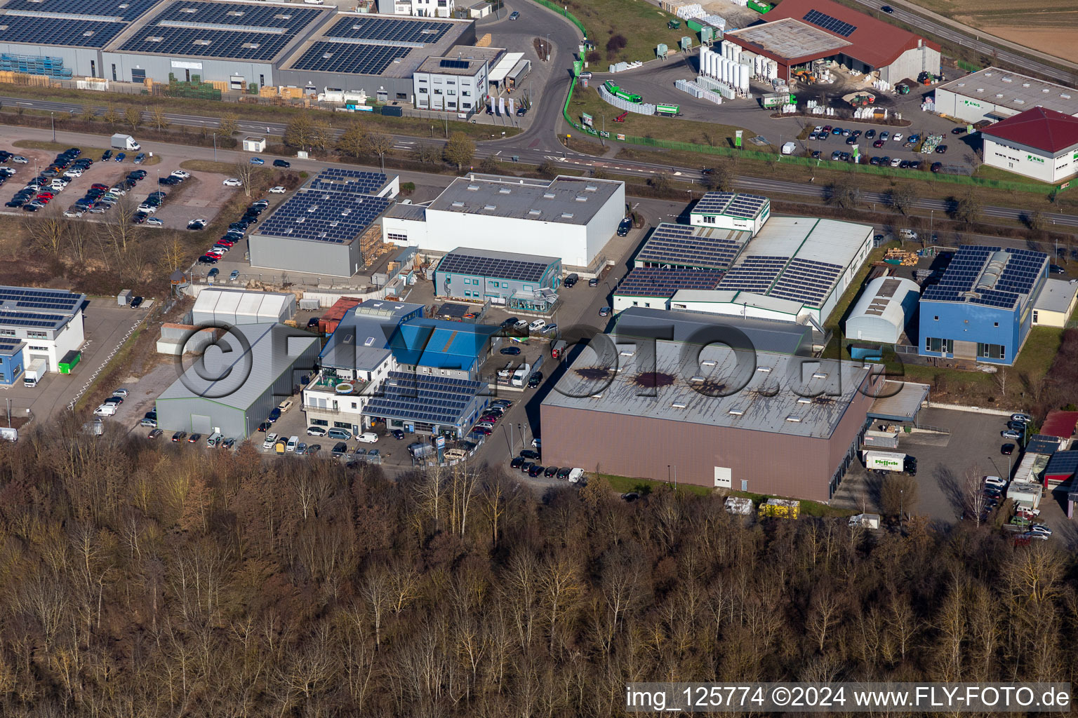 Aerial view of Industrial estate Gewerbepark West II in Herxheim bei Landau (Pfalz) in the state Rhineland-Palatinate, Germany