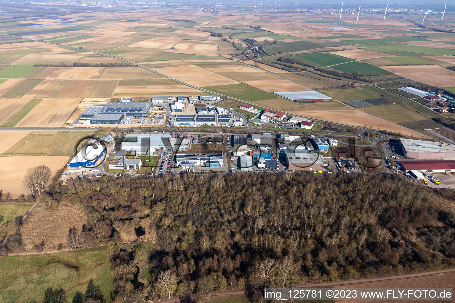 Aerial photograpy of Industrial estate Gewerbepark West II in Herxheim bei Landau (Pfalz) in the state Rhineland-Palatinate, Germany