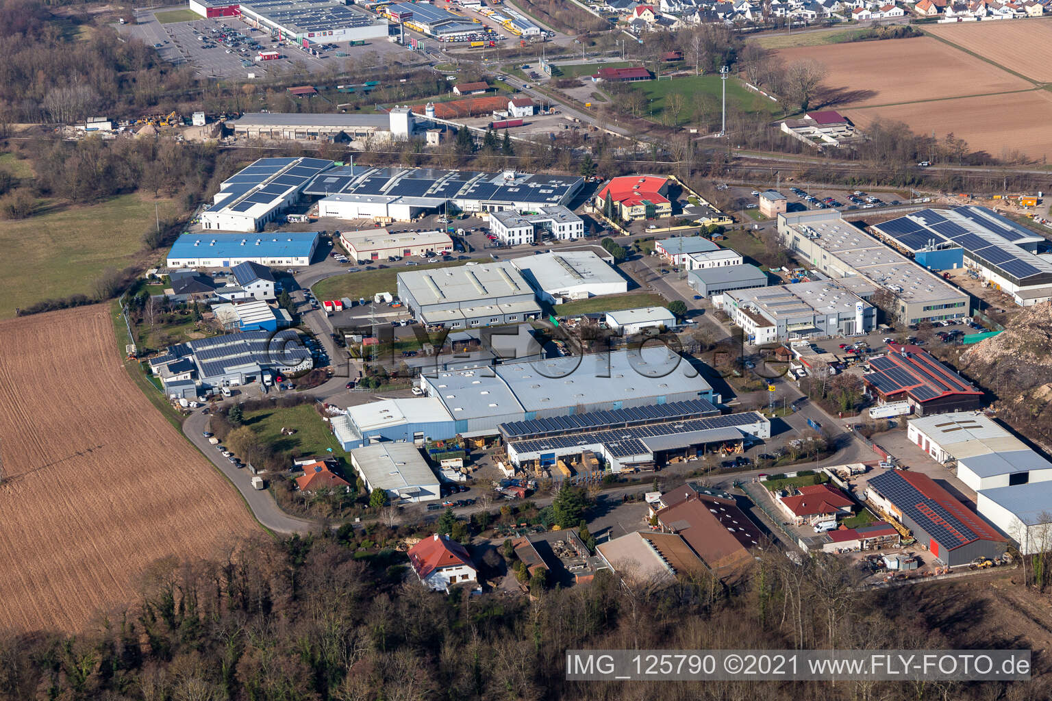 Aerial photograpy of Große Ahlmühle industrial area in Rohrbach in the state Rhineland-Palatinate, Germany