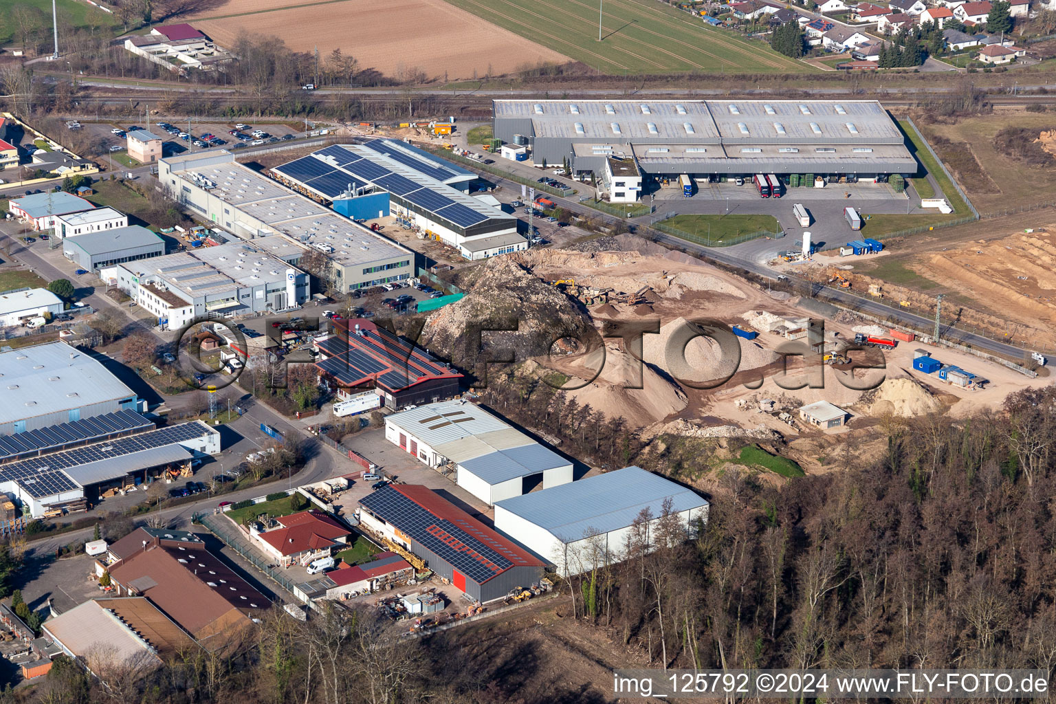 Aerial view of Große Ahlmühle industrial area: Eichenlaub Logistic, CarDoc, SERO in Rohrbach in the state Rhineland-Palatinate, Germany