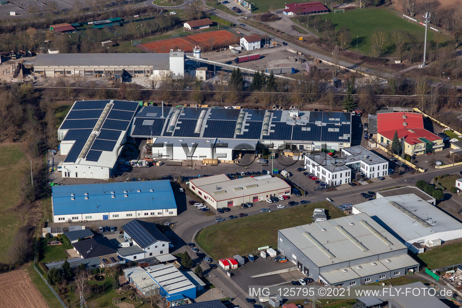 Aerial view of Industrial estate and company settlement Ost with RELINEEUROPE AG in Rohrbach in the state Rhineland-Palatinate, Germany
