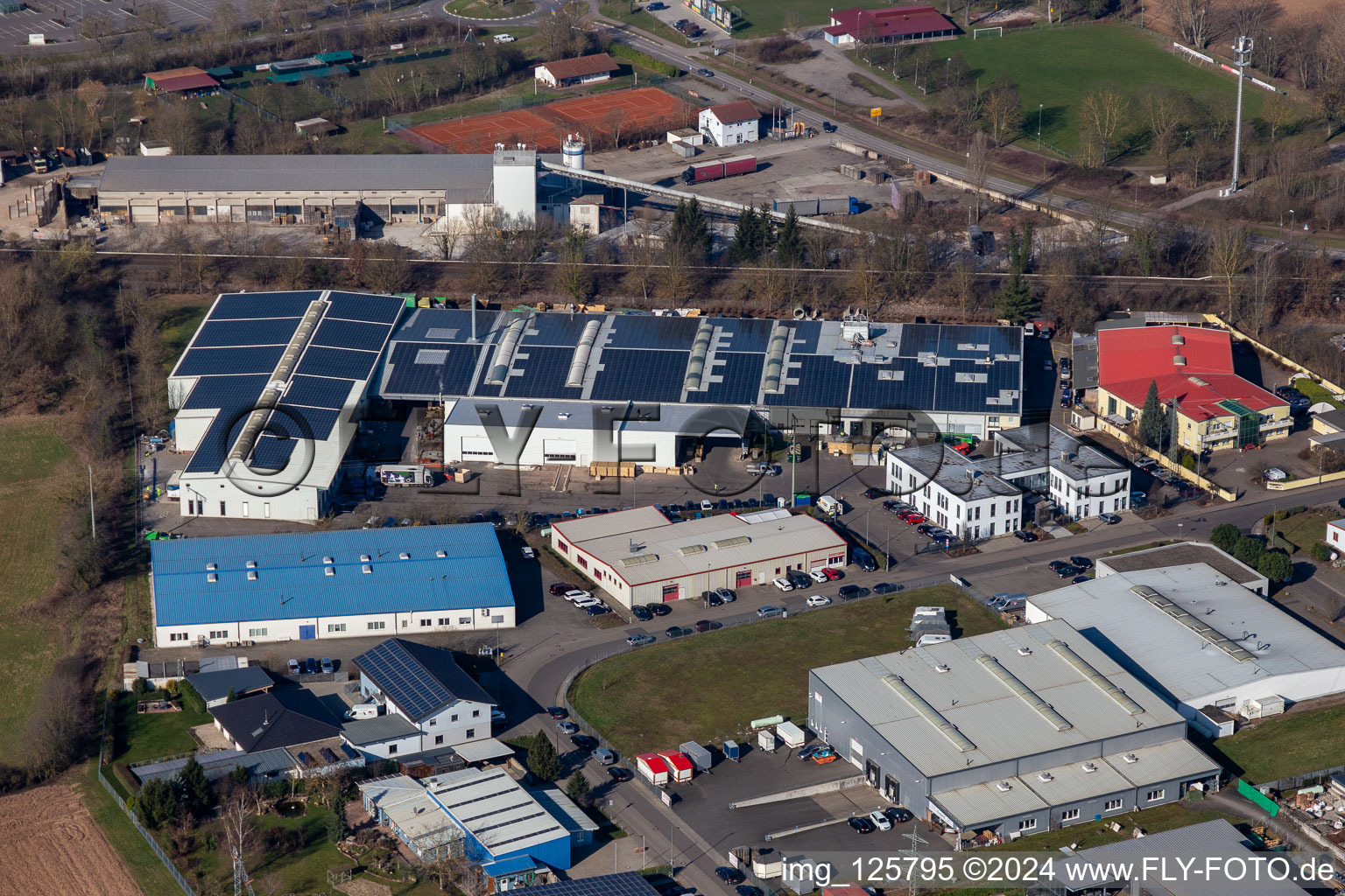 Aerial view of Industrial estate and company settlement Ost with RELINEEUROPE AG in Rohrbach in the state Rhineland-Palatinate, Germany