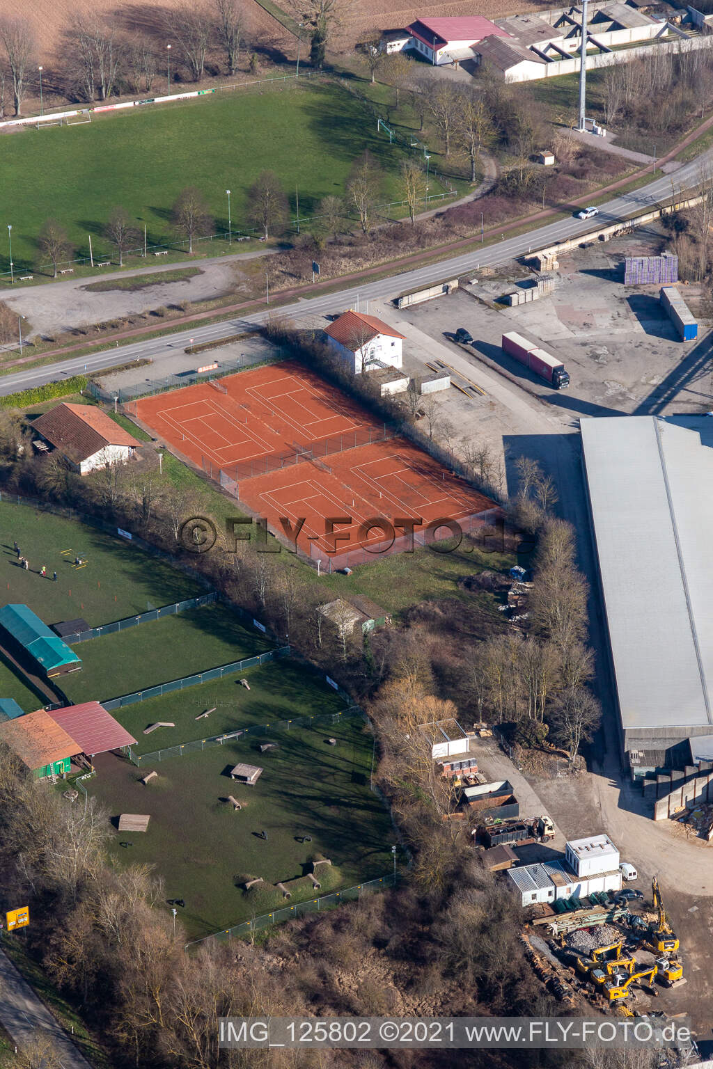 Aerial view of Tennis and dog sports club in Rohrbach in the state Rhineland-Palatinate, Germany