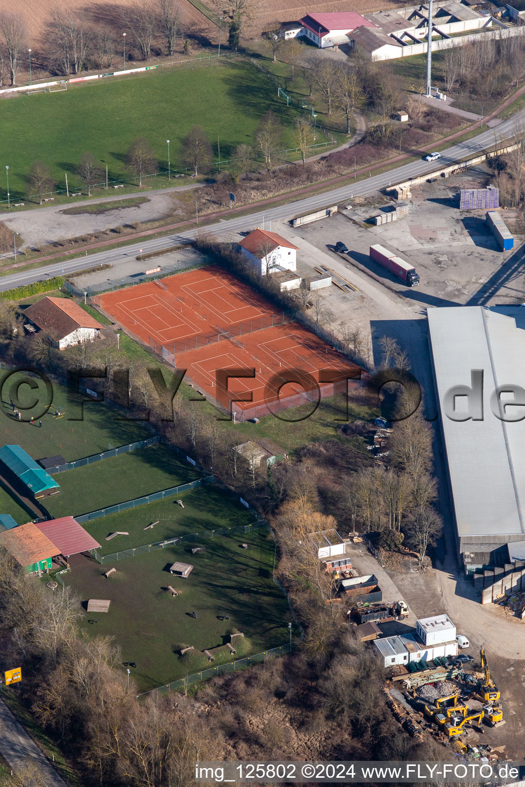 Aerial view of Tennis and dog sports club in Rohrbach in the state Rhineland-Palatinate, Germany