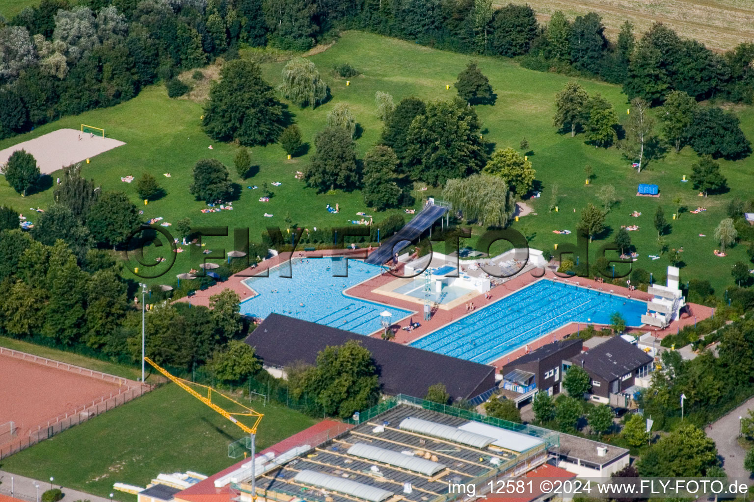 Outdoor pool in the district Offenbach in Offenbach an der Queich in the state Rhineland-Palatinate, Germany