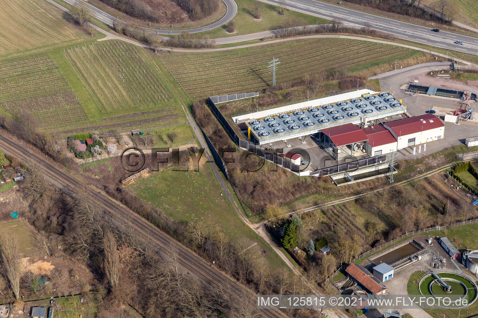 Aerial view of Geothermal power plant in Insheim in the state Rhineland-Palatinate, Germany