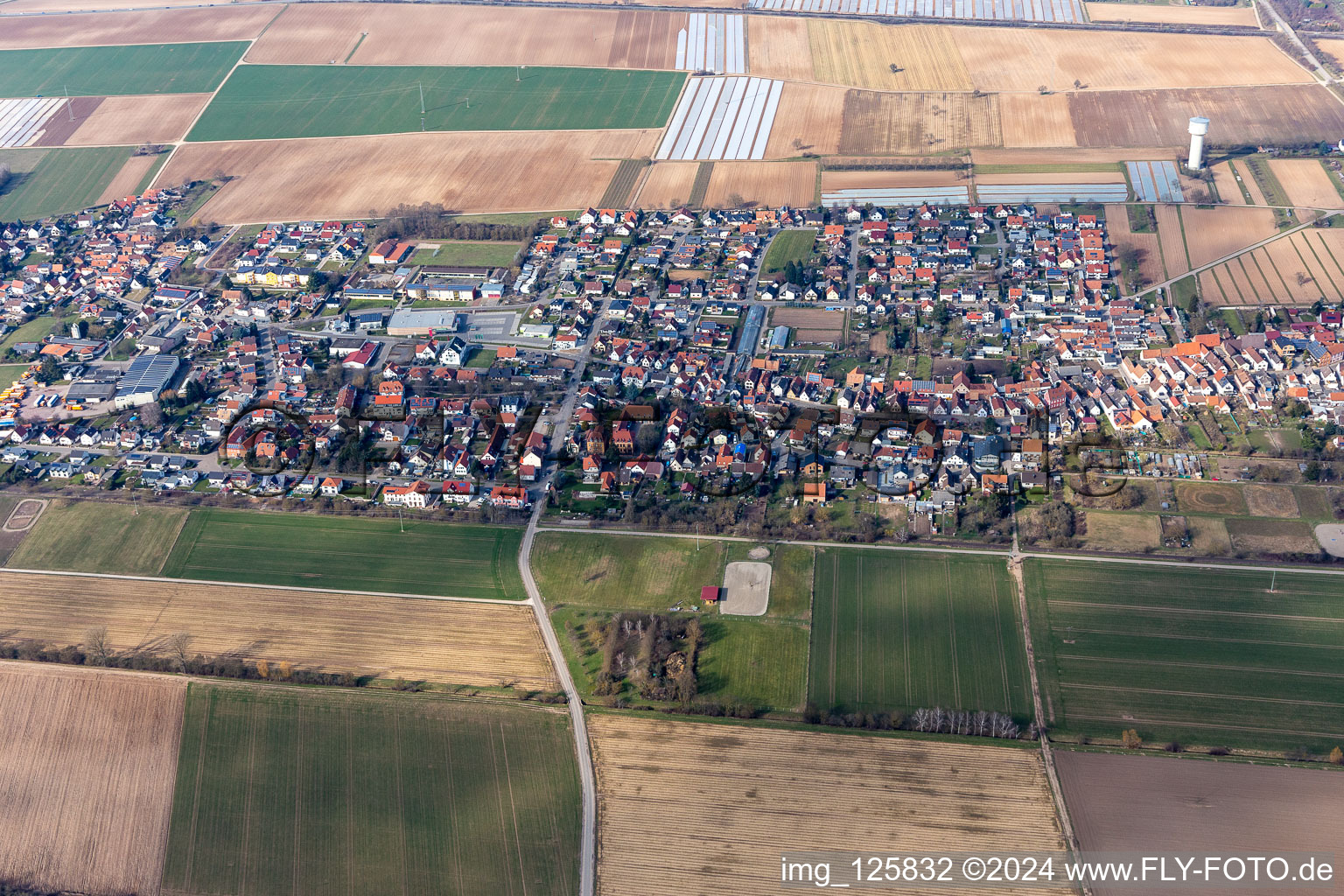 Aerial photograpy of District Niederlustadt in Lustadt in the state Rhineland-Palatinate, Germany