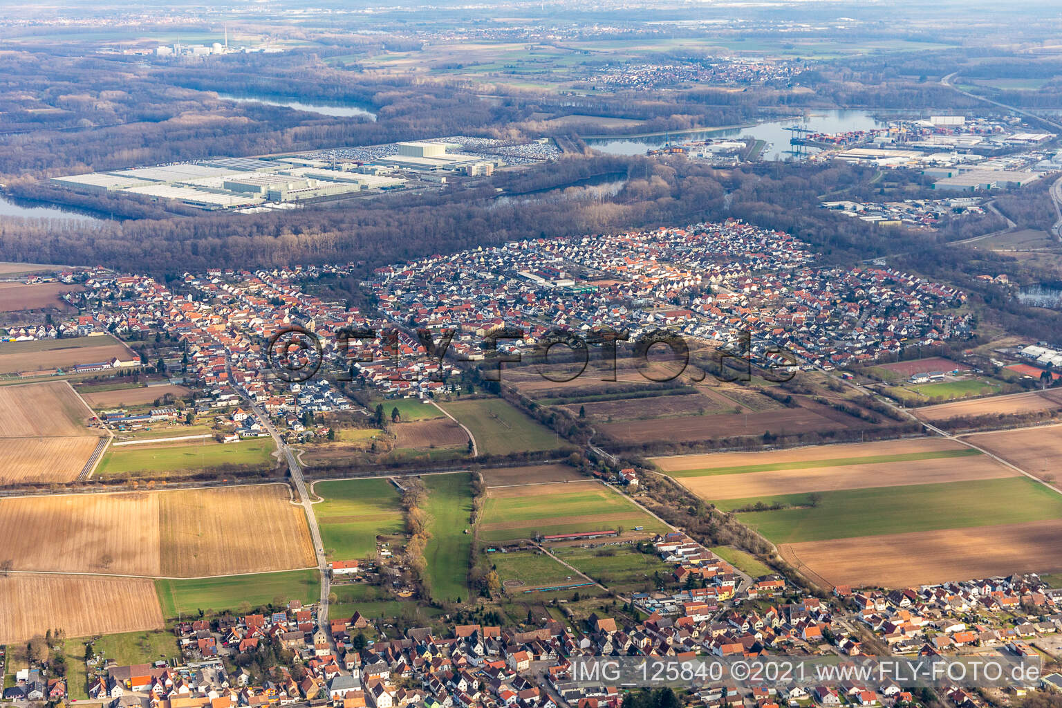 Drone image of Lingenfeld in the state Rhineland-Palatinate, Germany