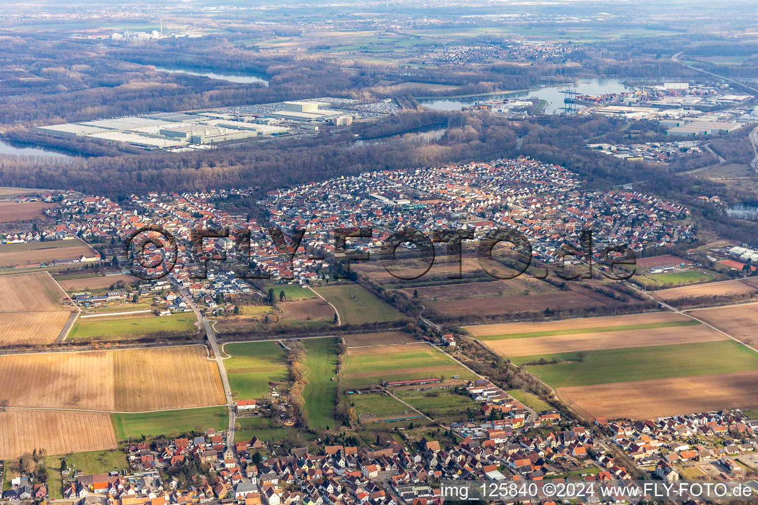 Lingenfeld in the state Rhineland-Palatinate, Germany viewn from the air